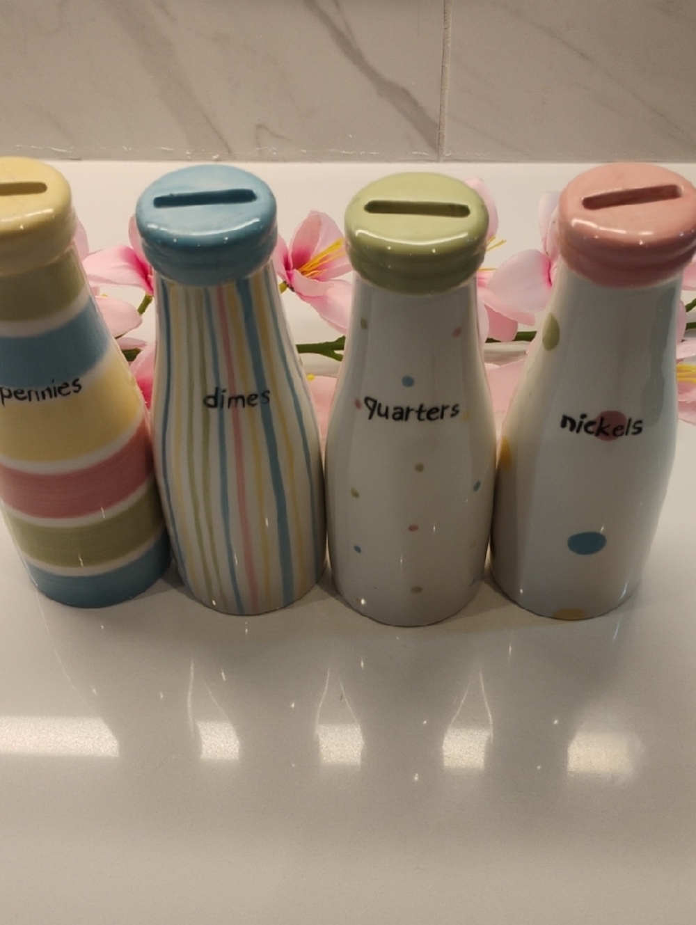 Vintage Unisex GiftCeramic Pastel Coin  Set - Pennies, Dimes, Quarters, Nickel🎁